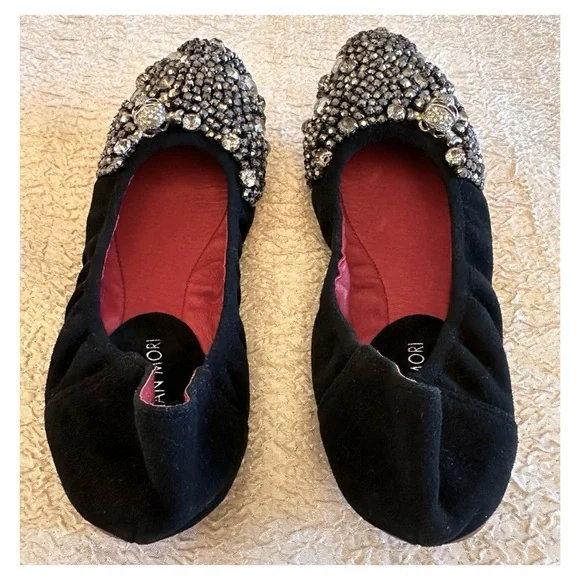 RARE! Gothic Skull Black Suede Leather Studded Ballet Flats Cristian Mori 4.5 - Picture 8 of 11